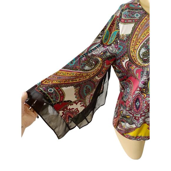 JENNIE & MARLIS Womens Size Large Bell Sleeve Keyhole Neck Faux Wrap Boho Shirt - Picture 8 of 10